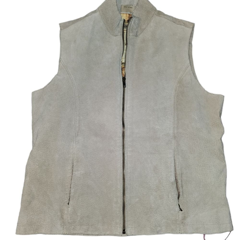 Ruff Hewn genuine tan suede leather zip up vest size large.